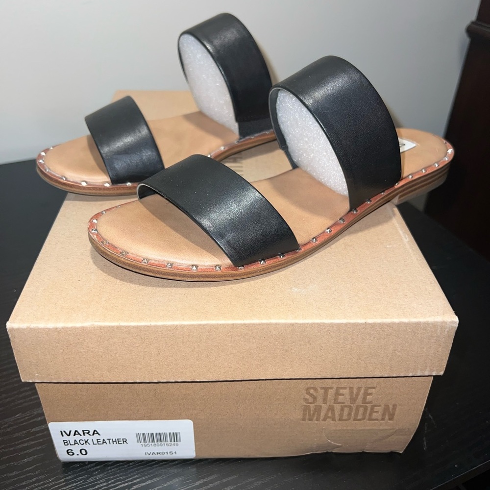 Steve Madden Ivara Black Leather Women's Sandals